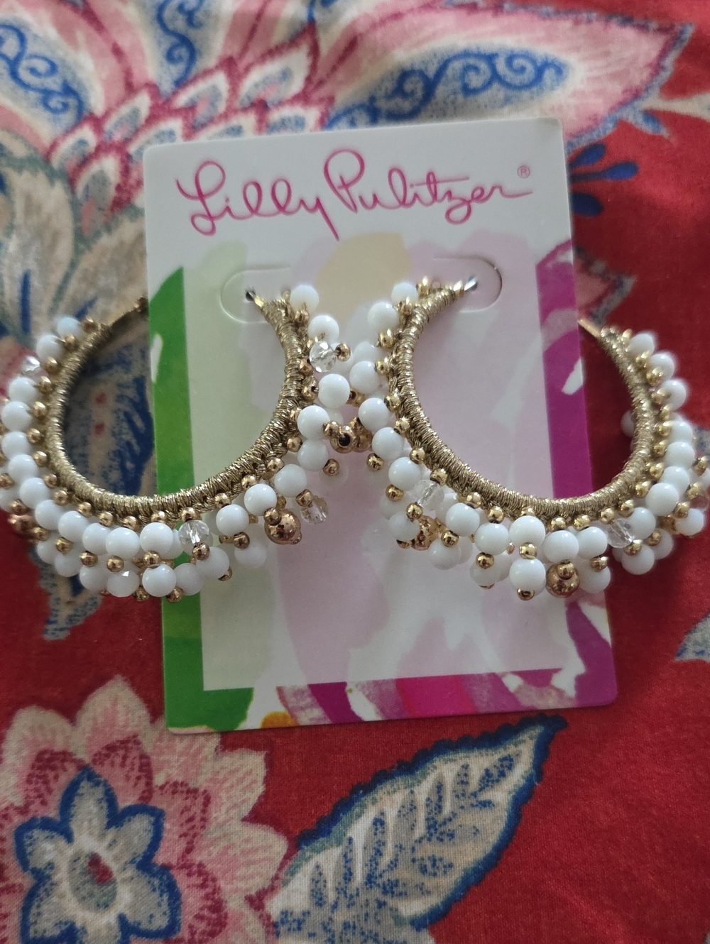 Lilly Pulitzer Gold-Tone Hoop Earrings with White Beads